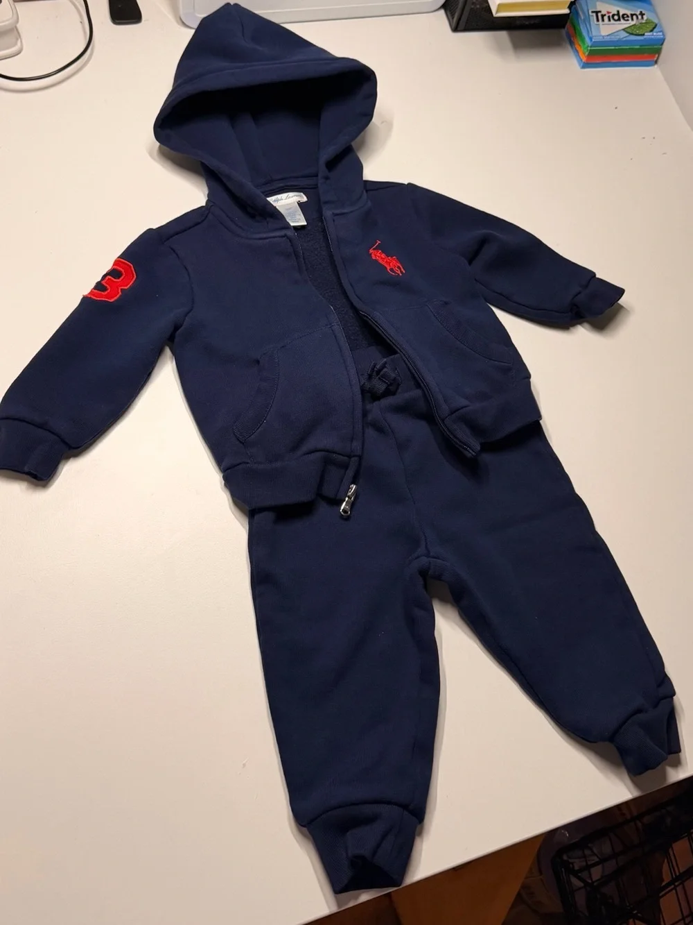 Ralph Lauren Navy Hoodie and Joggers with Red Polo Logo
